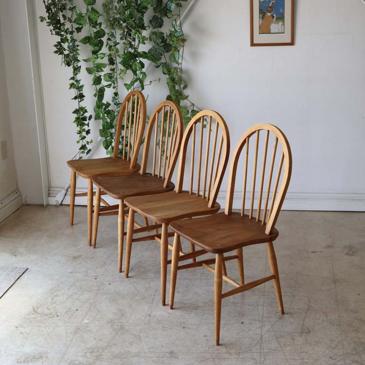 ヴィンテージのアーコール（ERCOL）フープバックチェア　４脚セット　商品番号【122041】